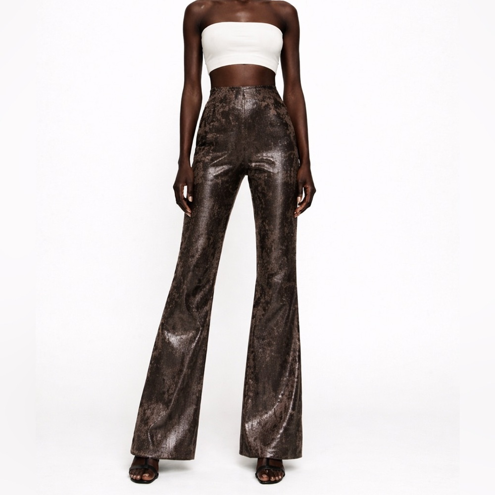 NWT Zara brown Flared animal embossed print Flared Leggings